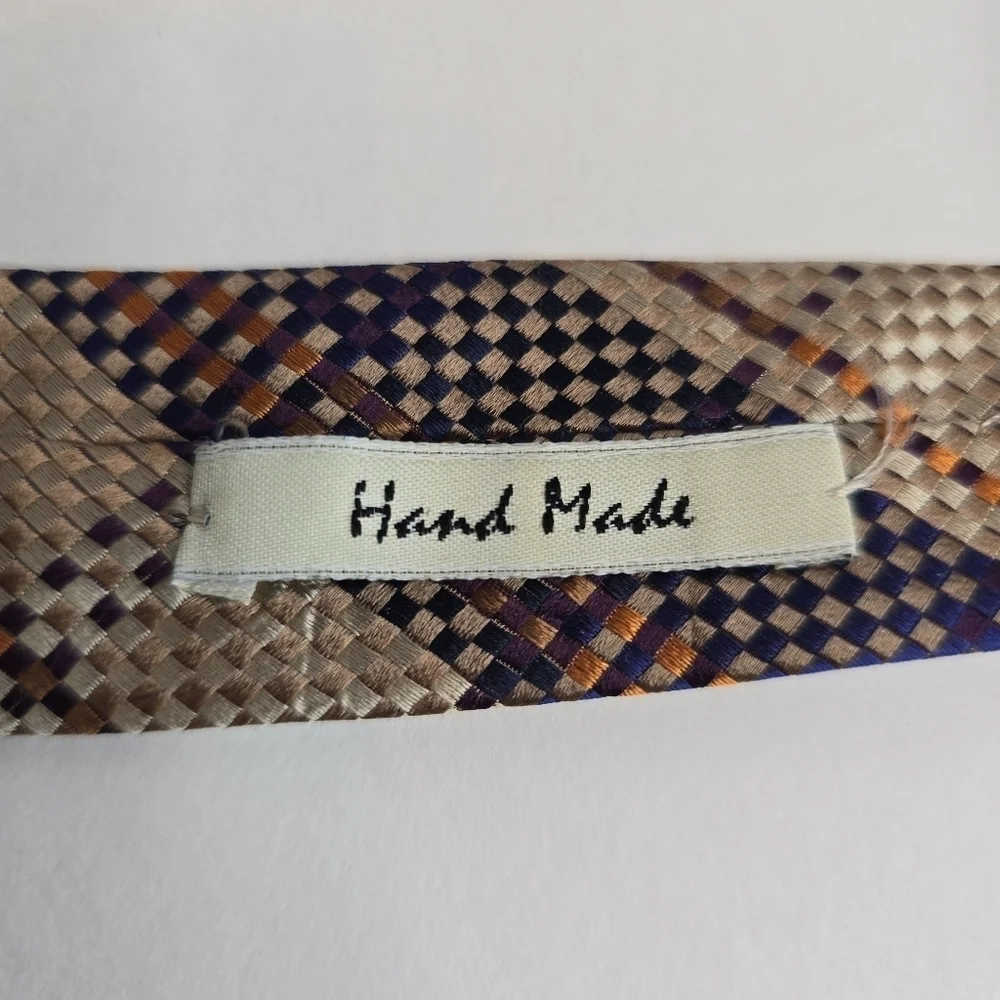 RODA Silk Men's Repp Tie Woven Striped Handmade In Italy Tan Blue 61